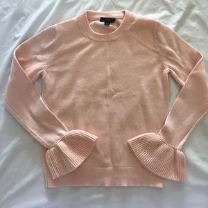 J crew peach ruffled sleeve sweater xxs